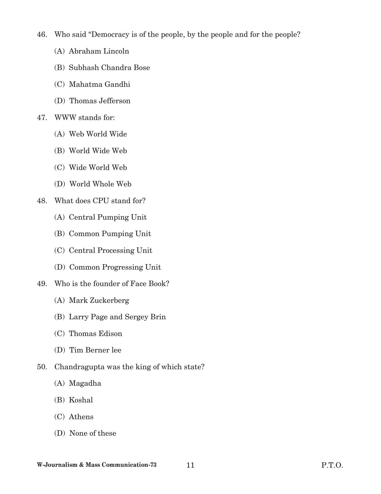 Odisha CPET 2022 JOURNALISM & MASS COMMUNICATION Question Paper - Page 11