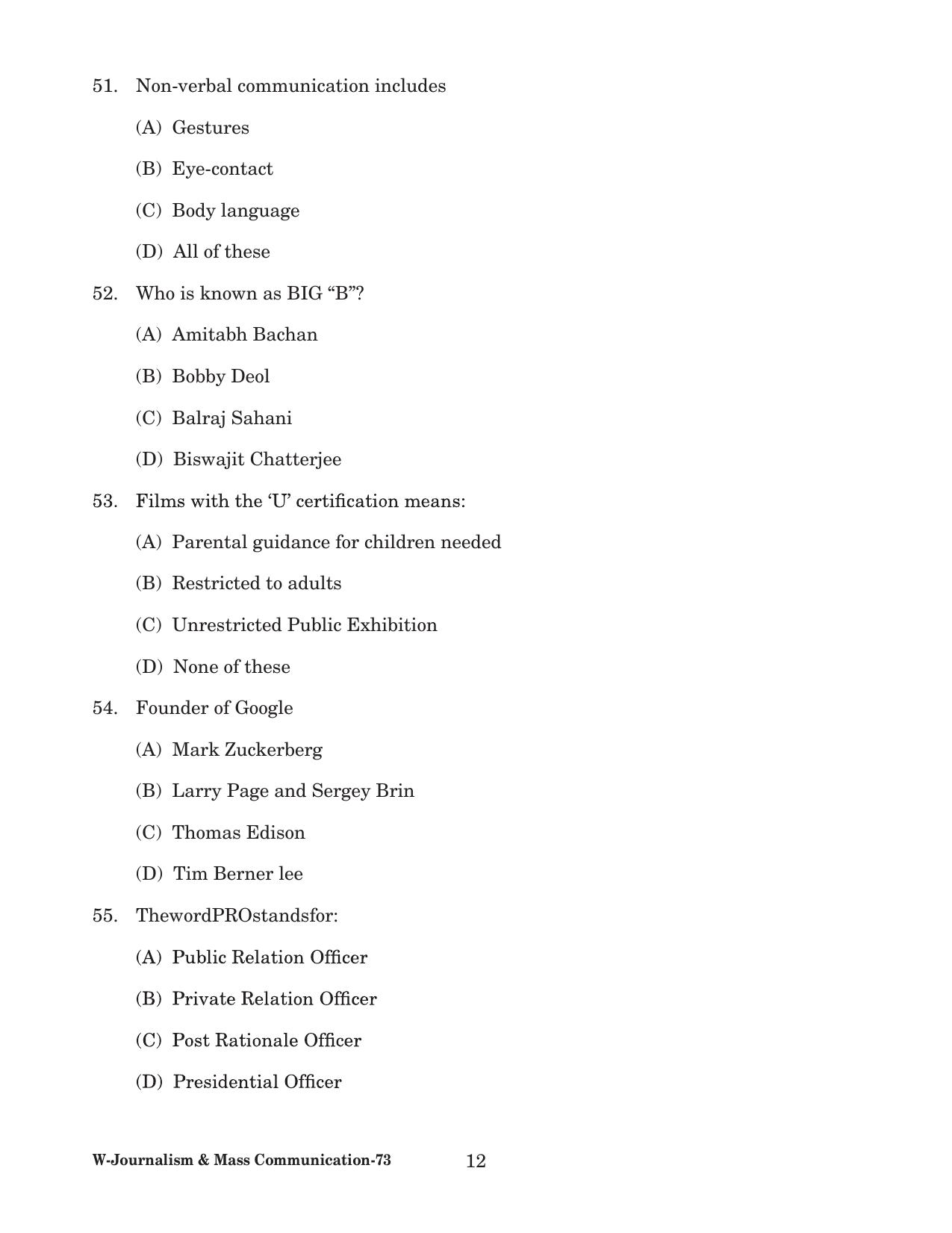 Odisha CPET 2022 JOURNALISM & MASS COMMUNICATION Question Paper - Page 12