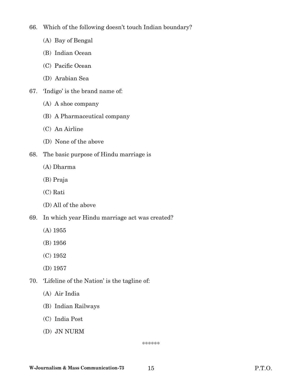 Odisha CPET 2022 JOURNALISM & MASS COMMUNICATION Question Paper - Page 15