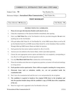 Odisha CPET 2022 JOURNALISM & MASS COMMUNICATION Question Paper