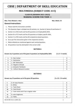CBSE Class 10 Skill Education (Term I) - Multi Media Marking Scheme 2021-22