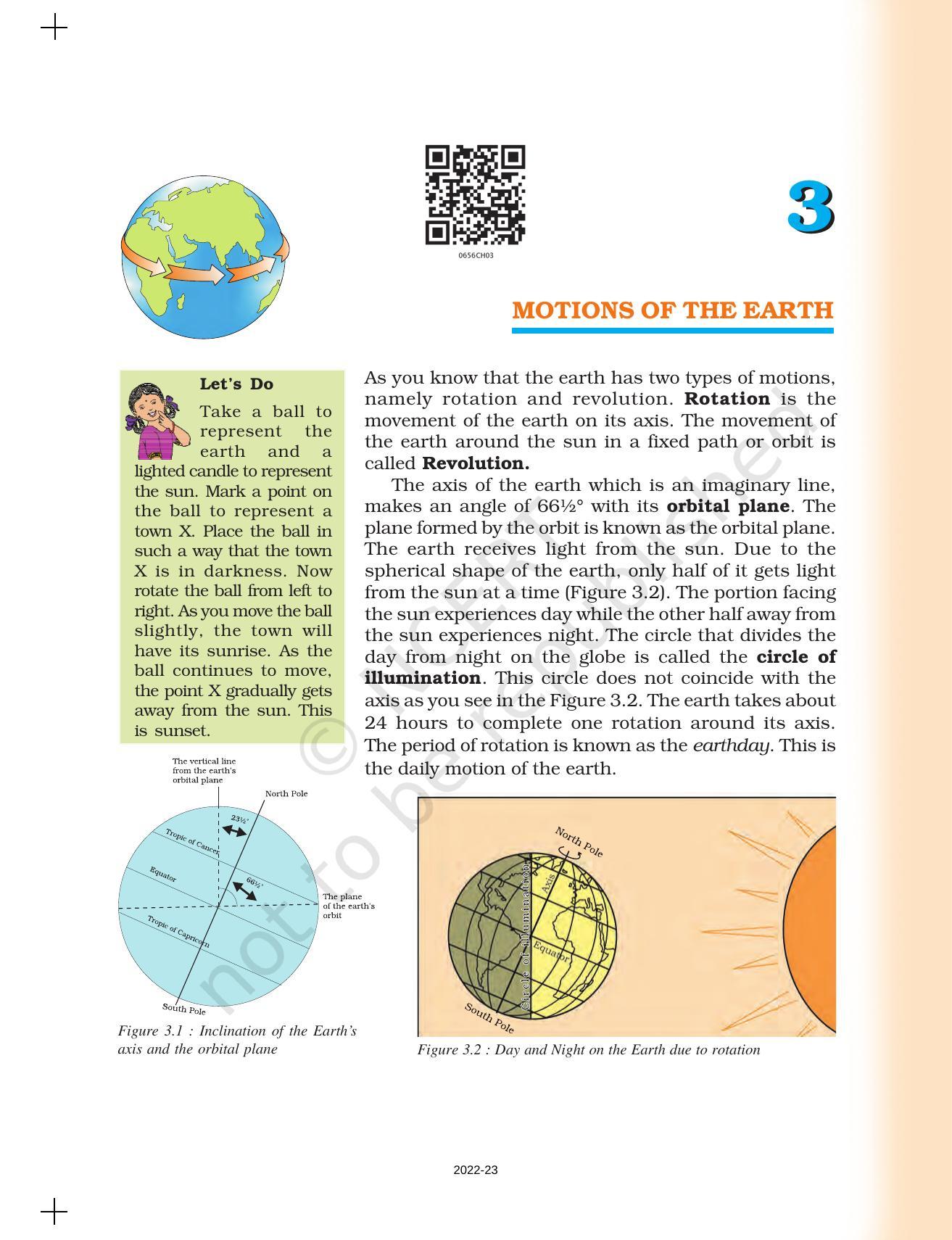 NCERT Book for Class 6 Social Science(Geography) : Chapter 3-Motions of the Earth - Page 1