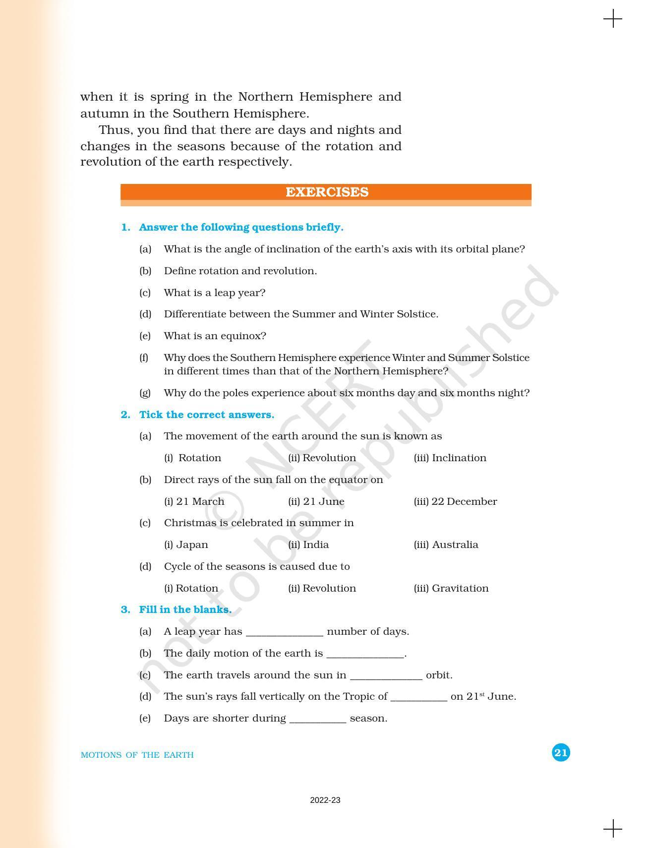 NCERT Book for Class 6 Social Science(Geography) : Chapter 3-Motions of the Earth - Page 4