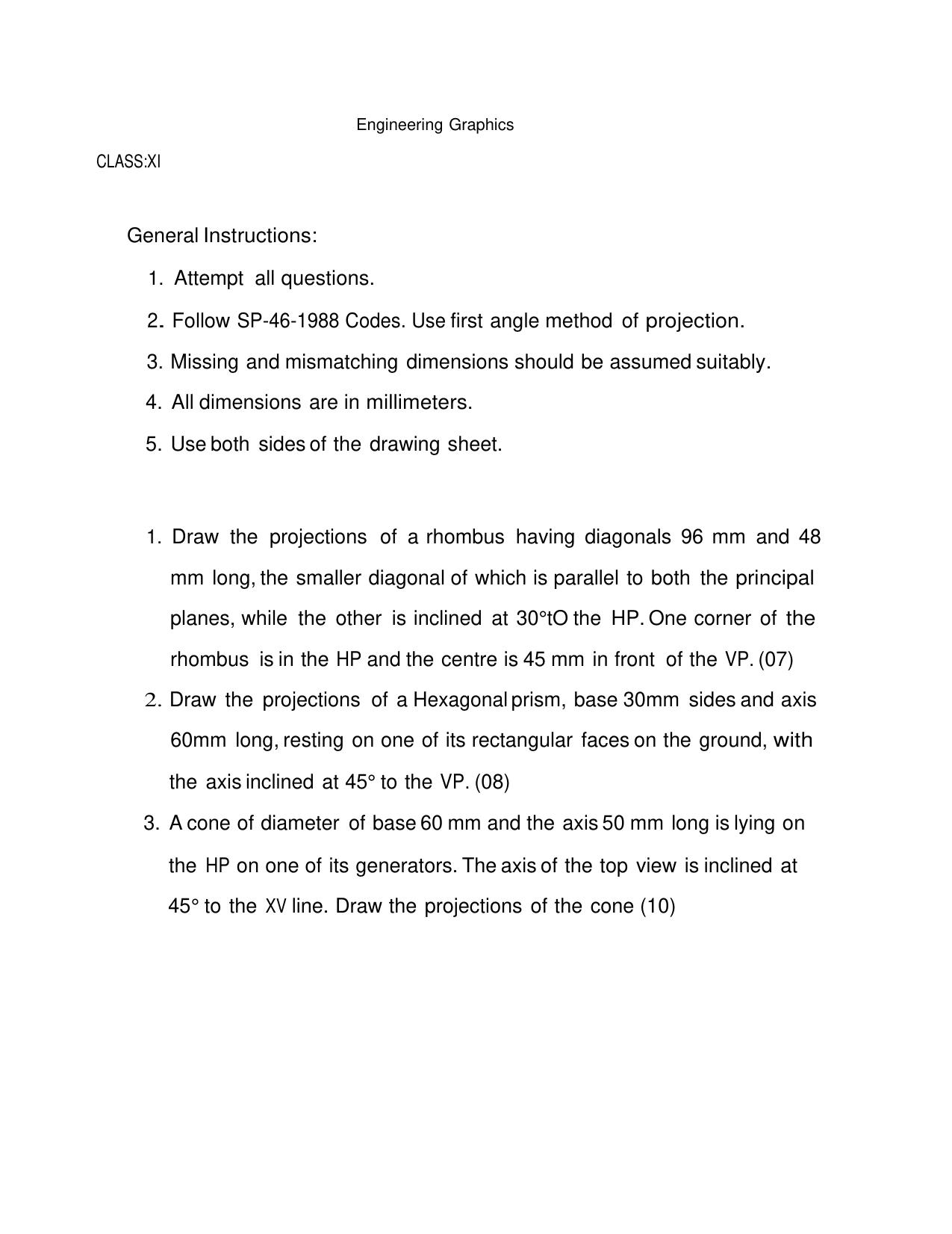 CBSE Worksheets for Class 11 Engineering Graphics Assignment - Page 1