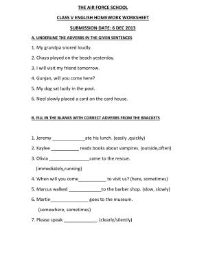 Worksheet for Class 5 English Adverbs Assignment