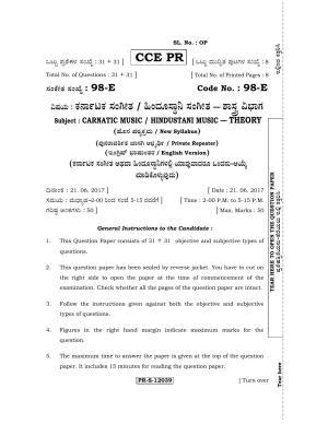 Karnataka SSLC Music - ENGLISH (98-E - PR - Th_SP7) (Supplementary) June 2017 Question Paper
