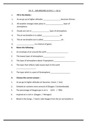 Worksheet for Class 5 Science Air Around Us Assignment 3