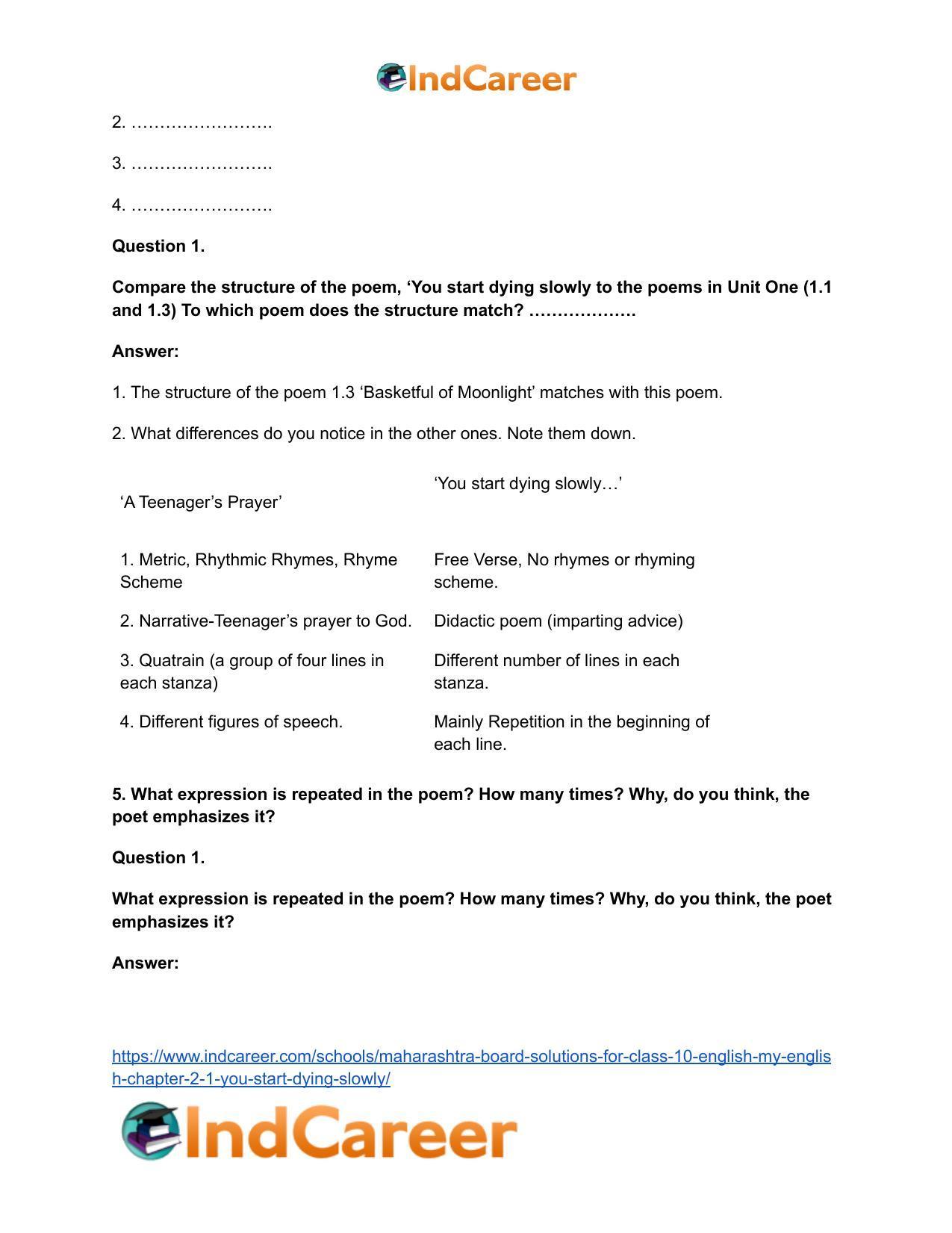 Maharashtra Board Solutions for Class 10- English (My English): Chapter 2.1- You Start Dying Slowly - Page 9