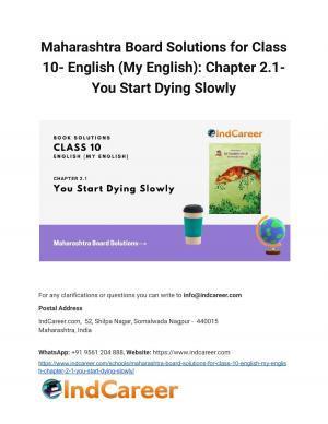 Maharashtra Board Solutions for Class 10- English (My English): Chapter 2.1- You Start Dying Slowly