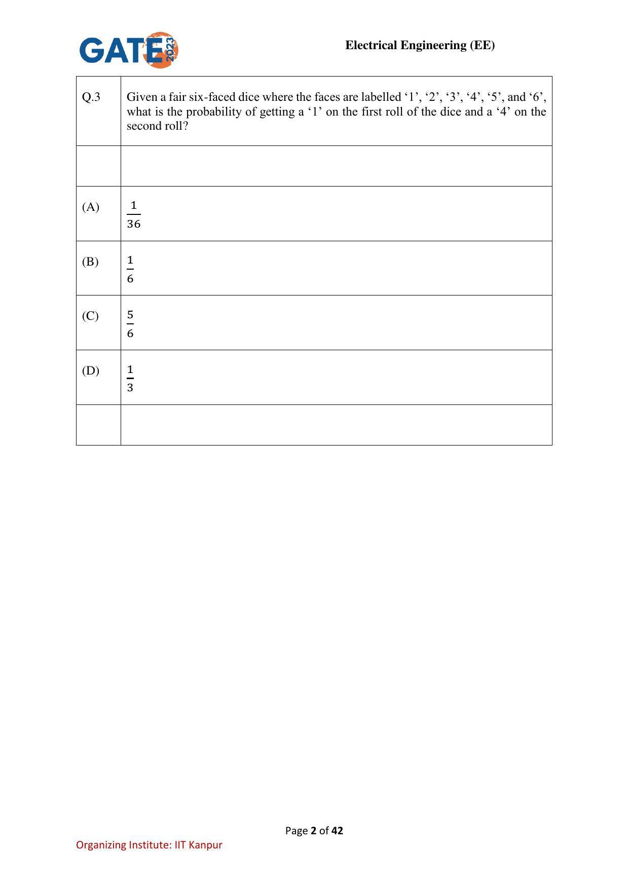 GATE 2023 Electrical Engineering (EE) Question Paper - Page 2