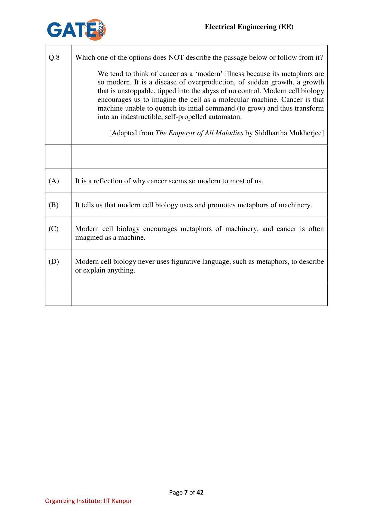 GATE 2023 Electrical Engineering (EE) Question Paper - Page 7