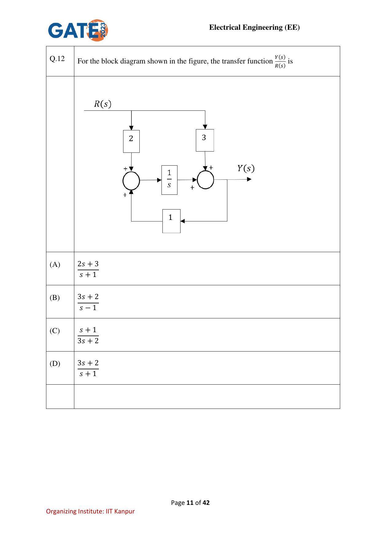 GATE 2023 Electrical Engineering (EE) Question Paper - Page 11