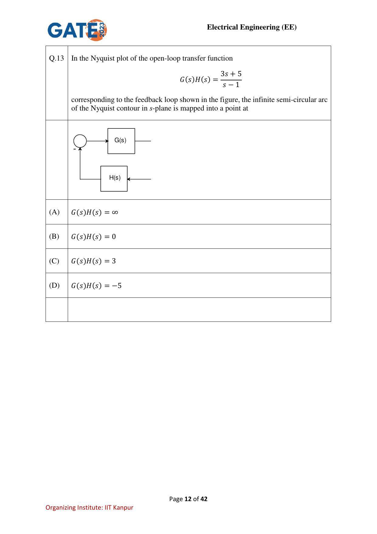 GATE 2023 Electrical Engineering (EE) Question Paper - Page 12