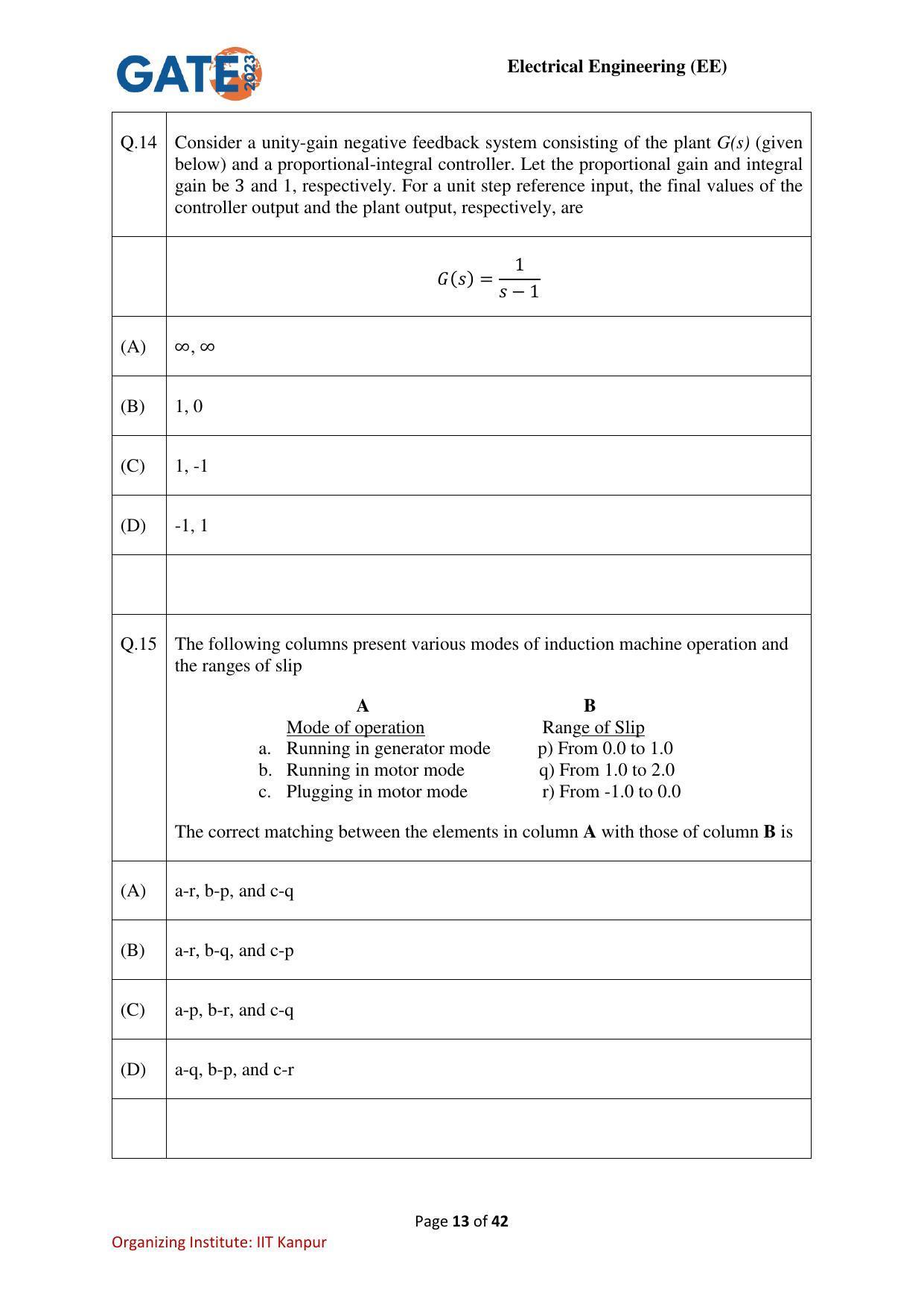 GATE 2023 Electrical Engineering (EE) Question Paper - Page 13