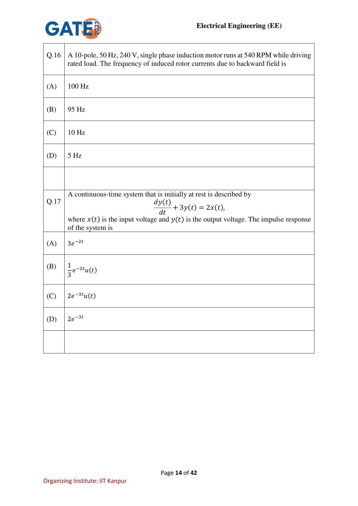 GATE 2023 Electrical Engineering (EE) Question Paper - Page 14