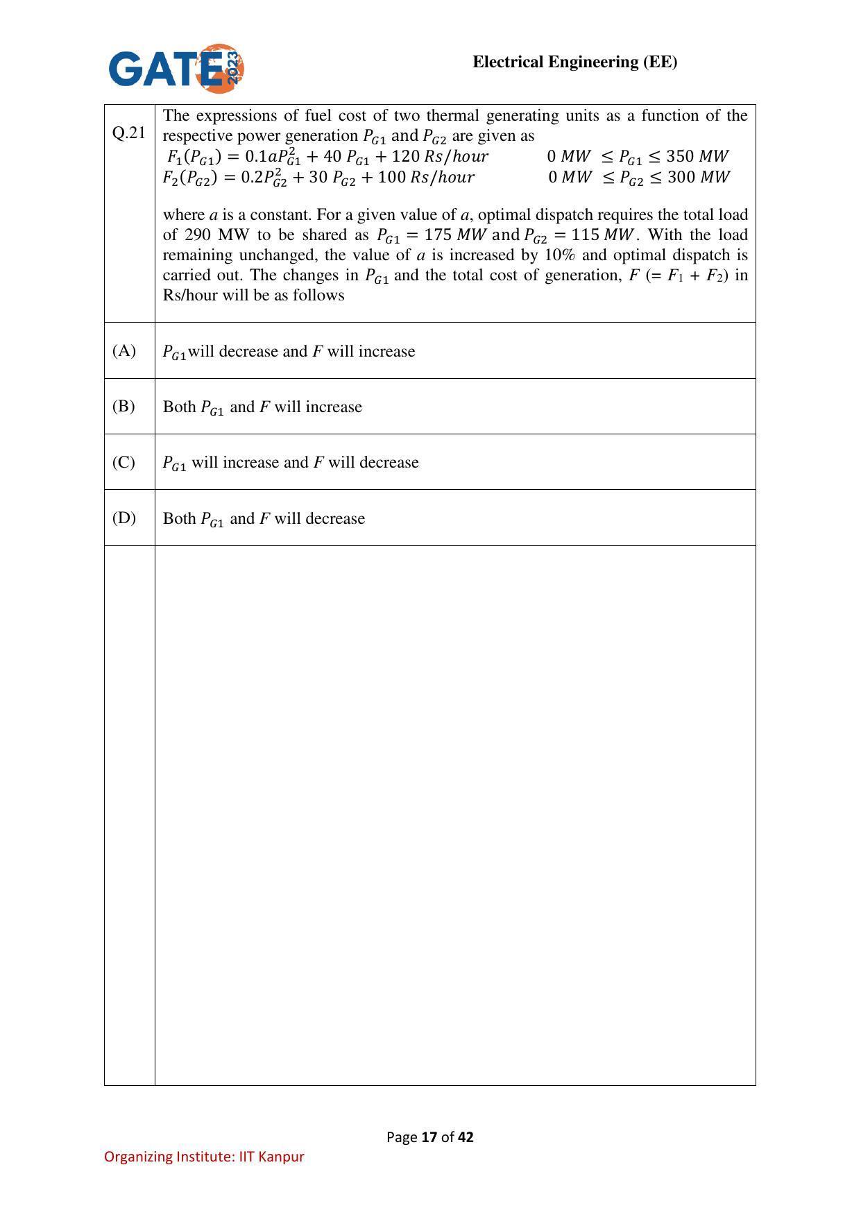 GATE 2023 Electrical Engineering (EE) Question Paper - Page 17