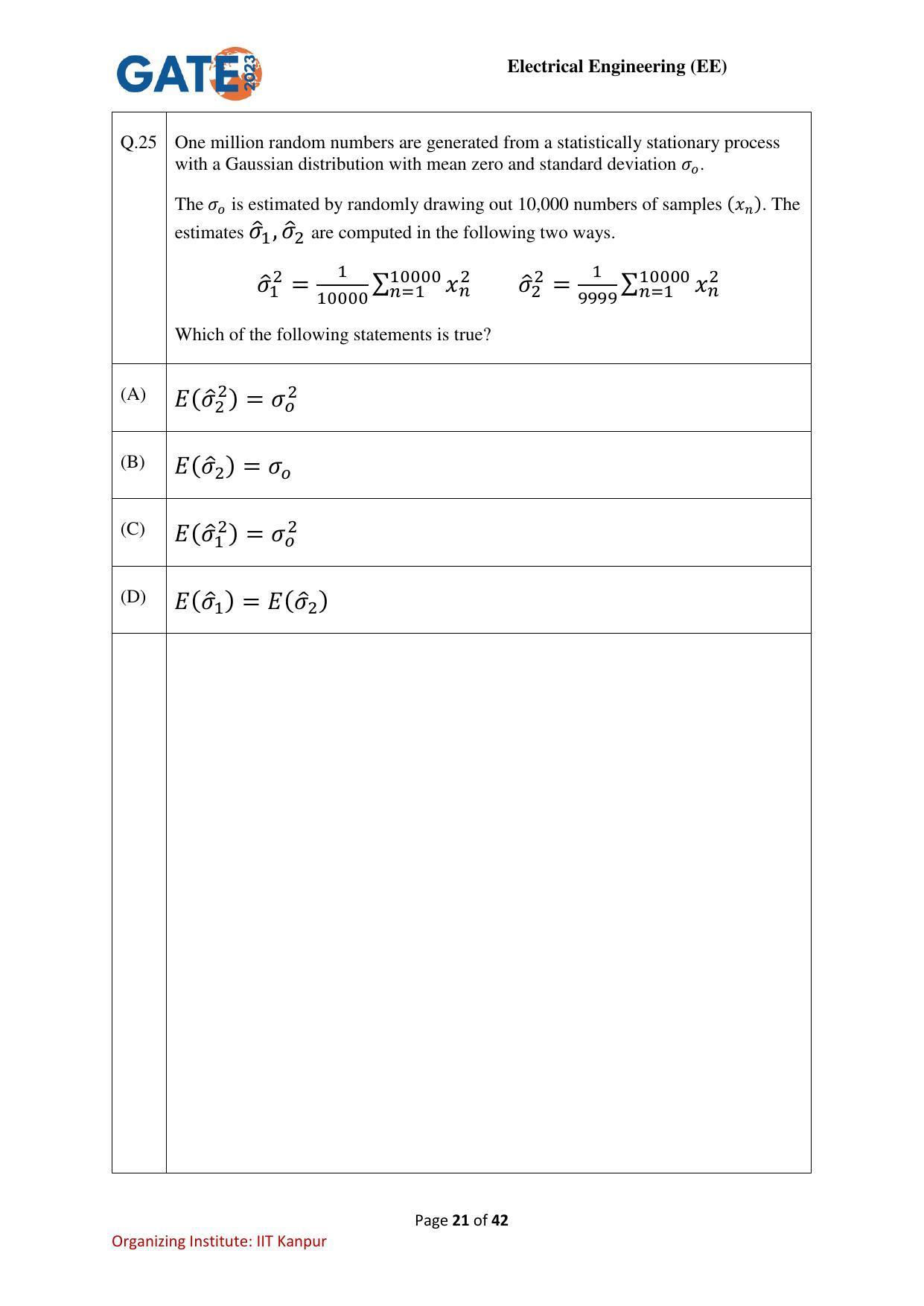 GATE 2023 Electrical Engineering (EE) Question Paper - Page 21