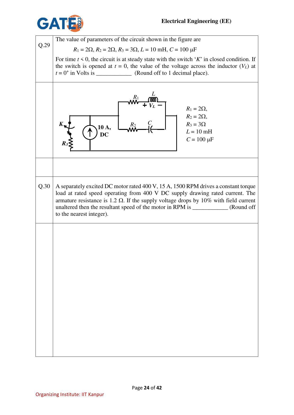 GATE 2023 Electrical Engineering (EE) Question Paper - Page 24