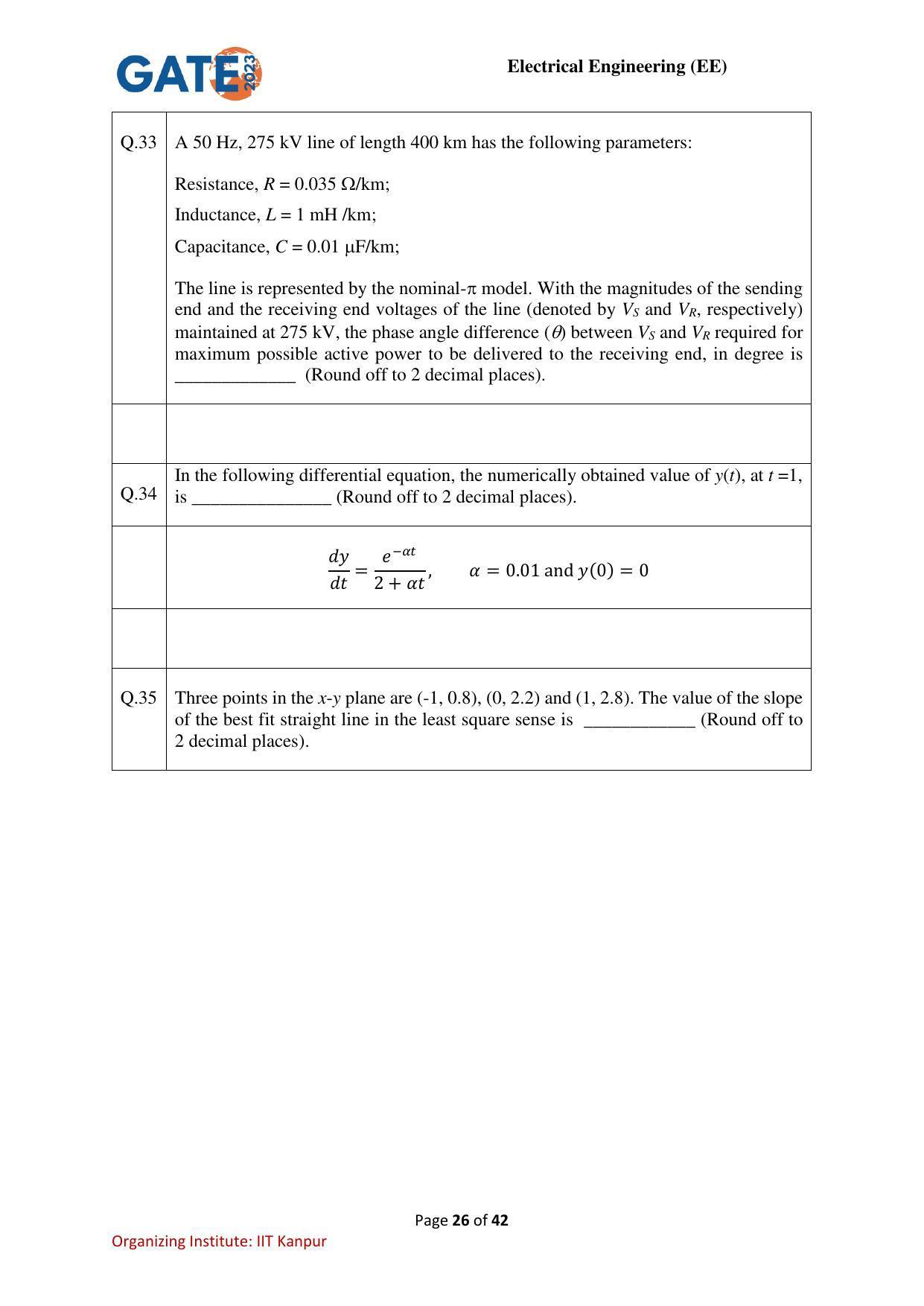 GATE 2023 Electrical Engineering (EE) Question Paper - Page 26