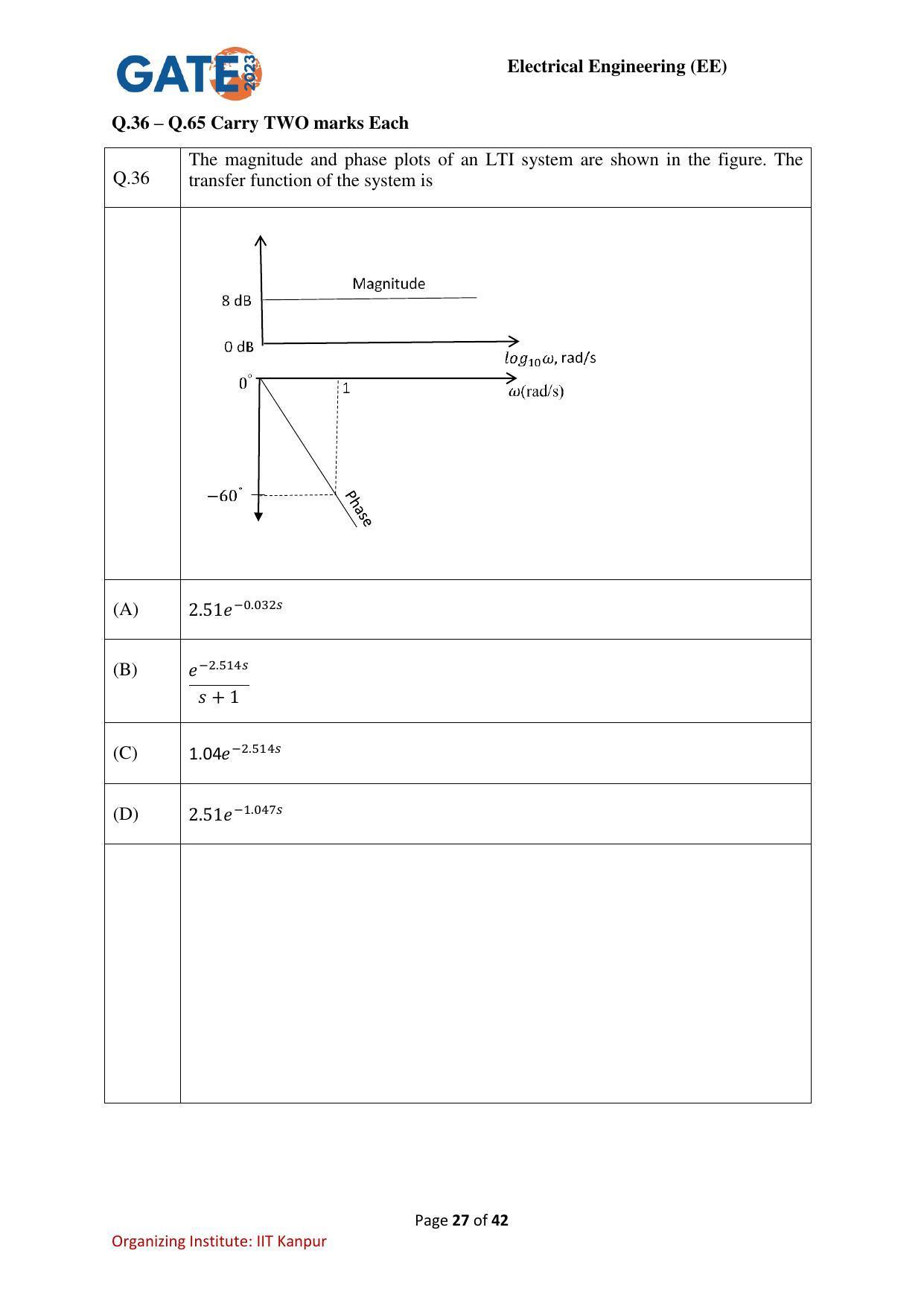 GATE 2023 Electrical Engineering (EE) Question Paper - Page 27