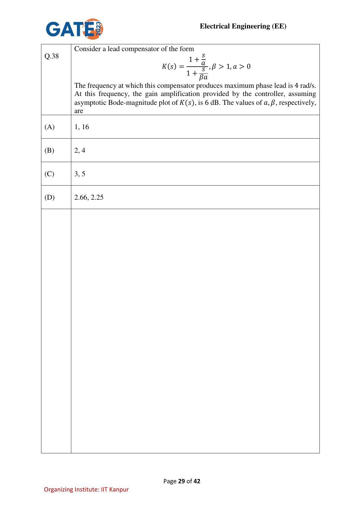 GATE 2023 Electrical Engineering (EE) Question Paper - Page 29