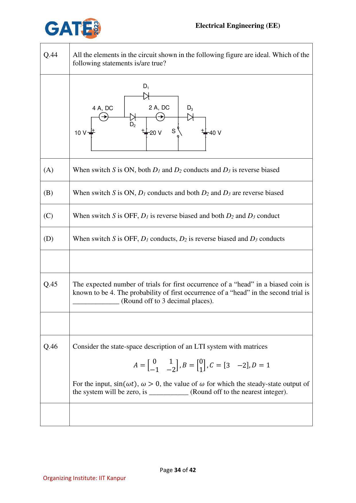 GATE 2023 Electrical Engineering (EE) Question Paper - Page 34