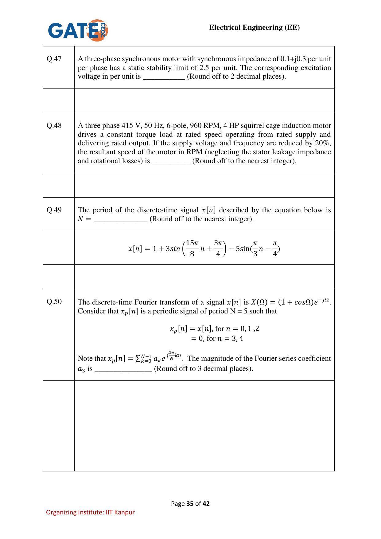 GATE 2023 Electrical Engineering (EE) Question Paper - Page 35