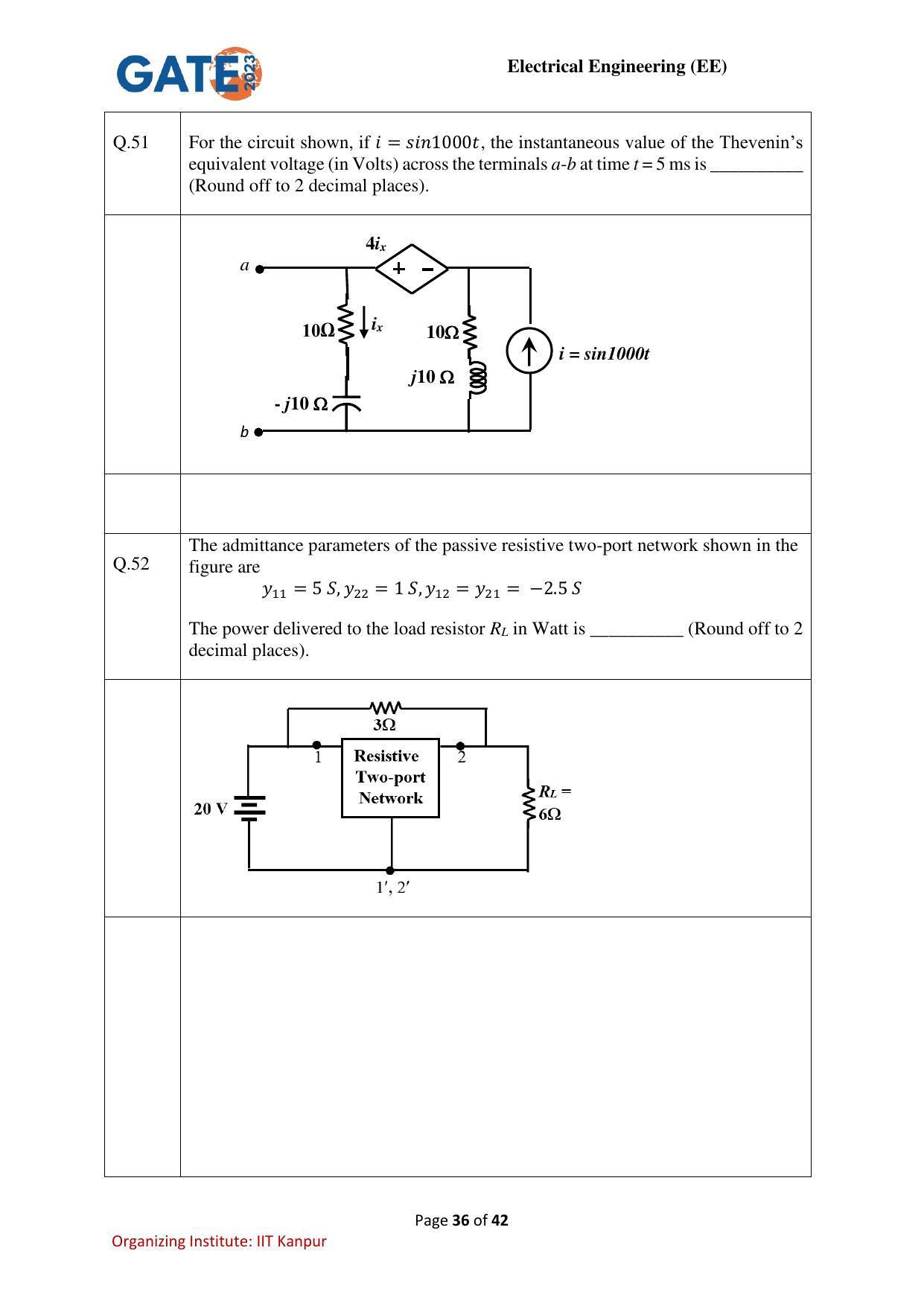 GATE 2023 Electrical Engineering (EE) Question Paper - Page 36