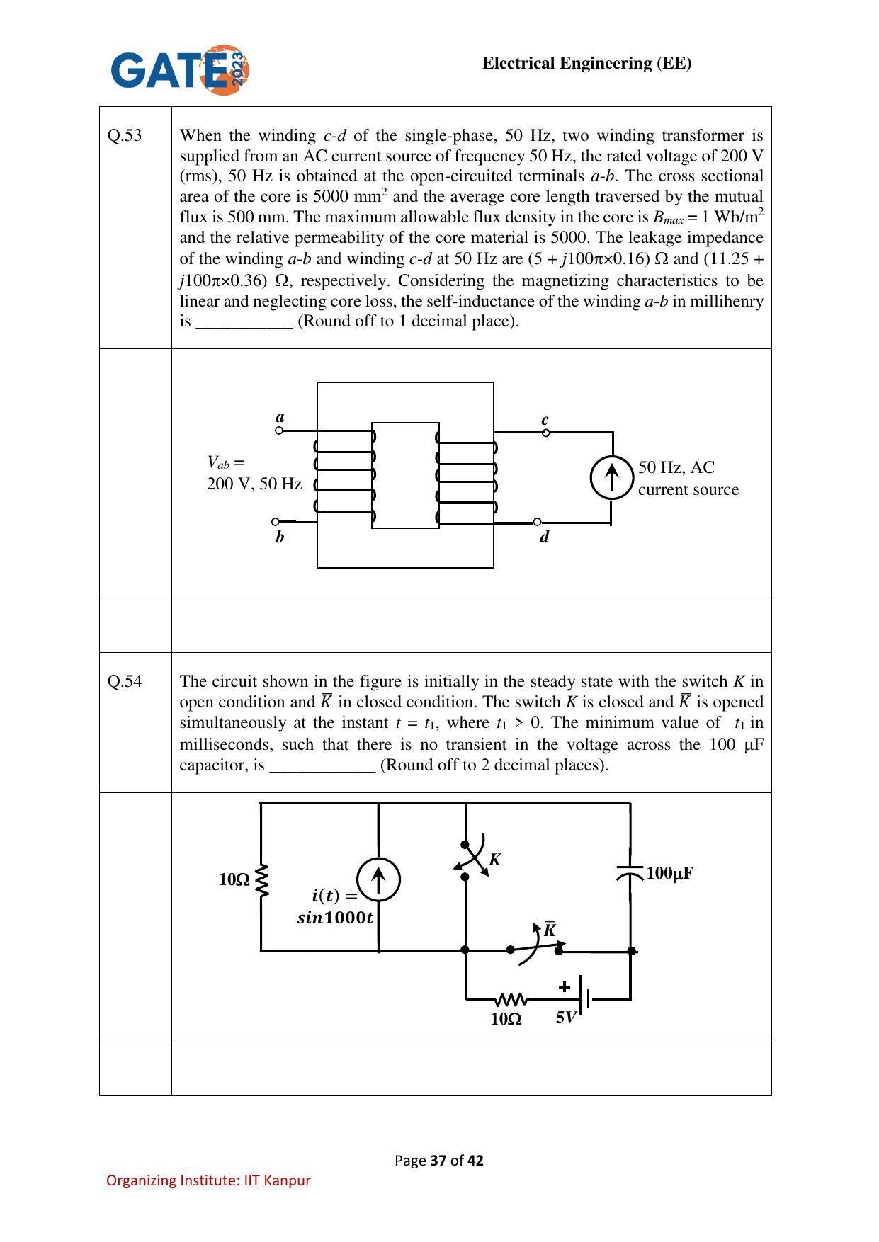 GATE 2023 Electrical Engineering (EE) Question Paper - Page 37