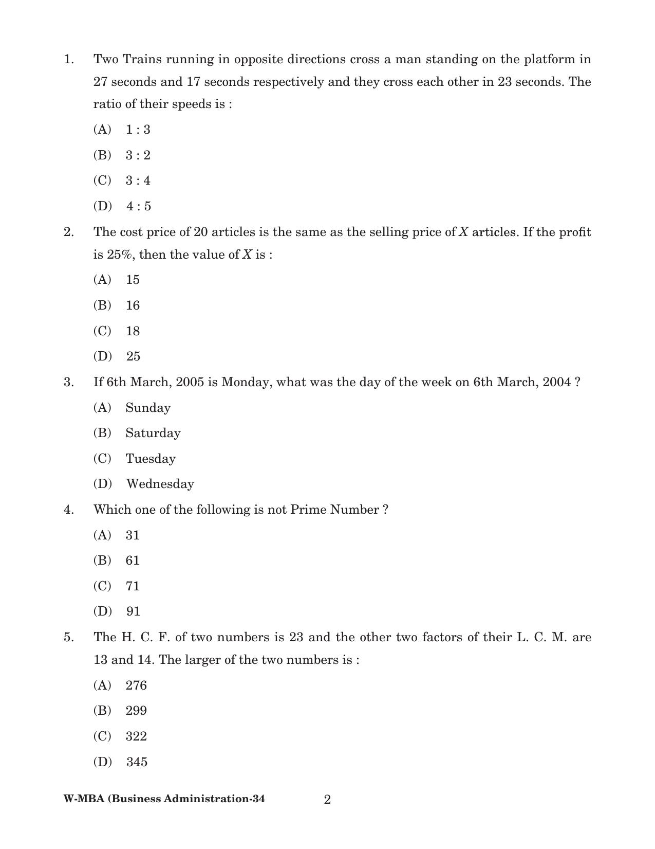 Odisha CPET 2022 MBA Question Paper - Page 2