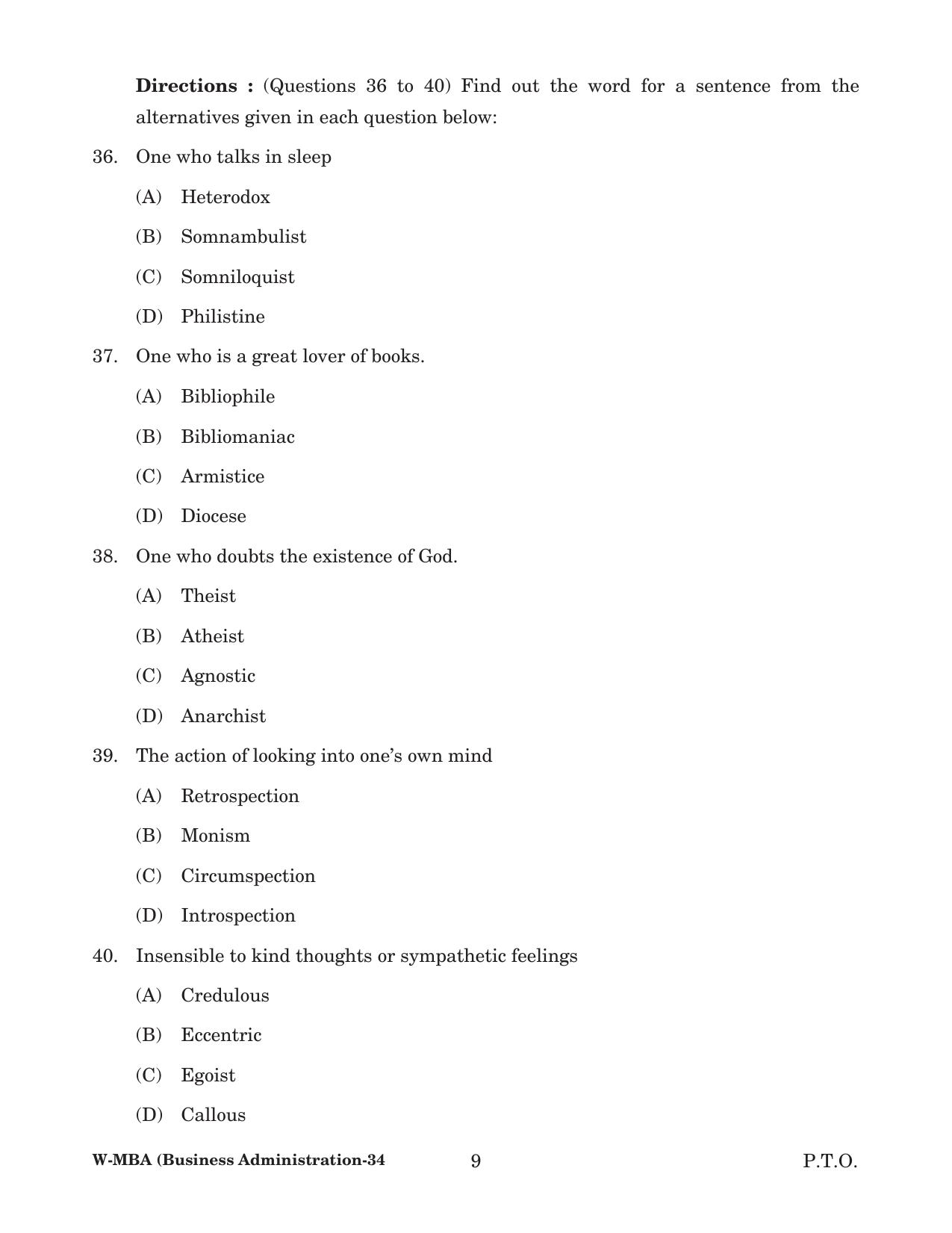 Odisha CPET 2022 MBA Question Paper - Page 9