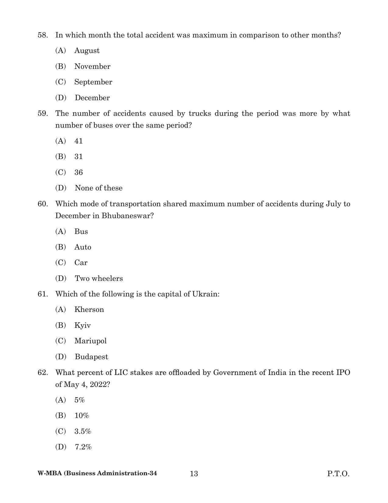Odisha CPET 2022 MBA Question Paper - Page 13