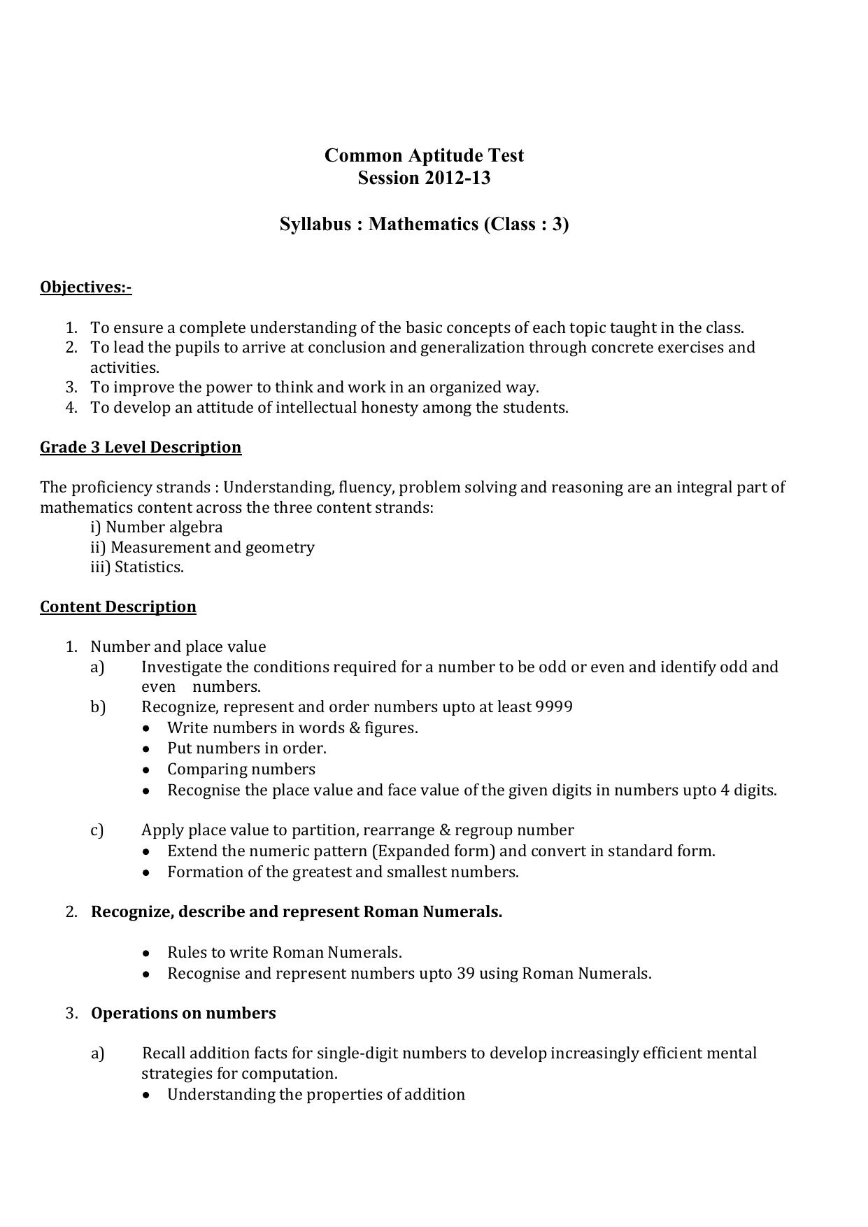 Worksheet for Class 3 Mathematics Practice Test Assignment 11 - Page 1