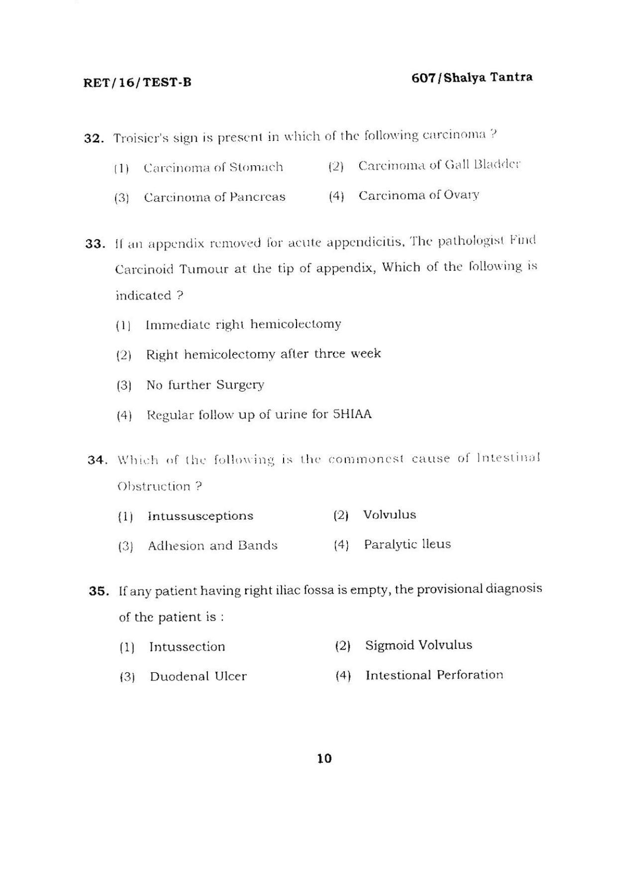BHU RET SHALYA TANTRA 2016 Question Paper - Page 10