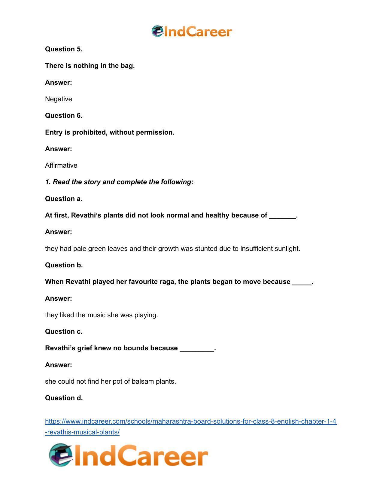 Maharashtra Board Solutions for Class 8- English: Chapter 1.4- Revathi’s Musical Plants - Page 5