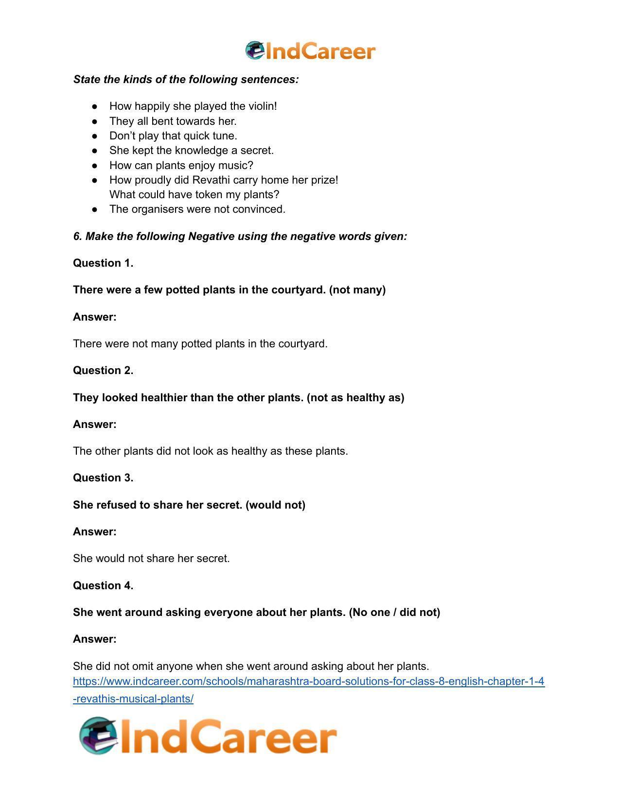 Maharashtra Board Solutions for Class 8- English: Chapter 1.4- Revathi’s Musical Plants - Page 12