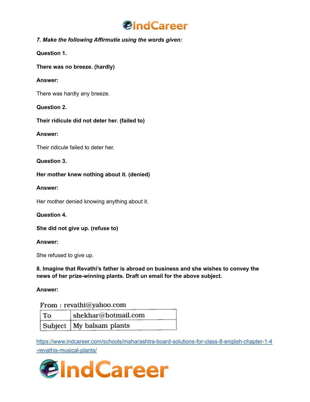 Maharashtra Board Solutions for Class 8- English: Chapter 1.4- Revathi’s Musical Plants - Page 13