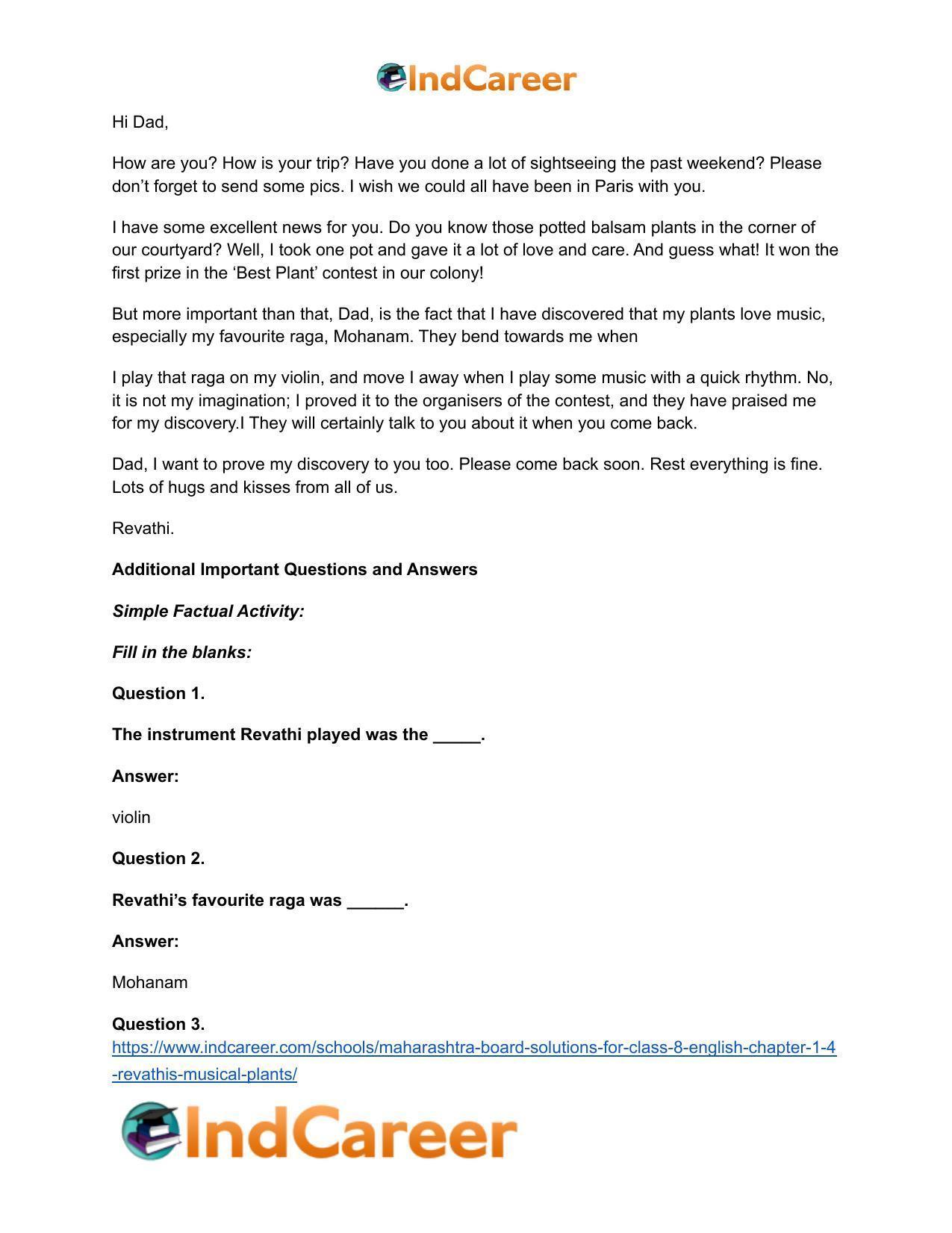 Maharashtra Board Solutions for Class 8- English: Chapter 1.4- Revathi’s Musical Plants - Page 14