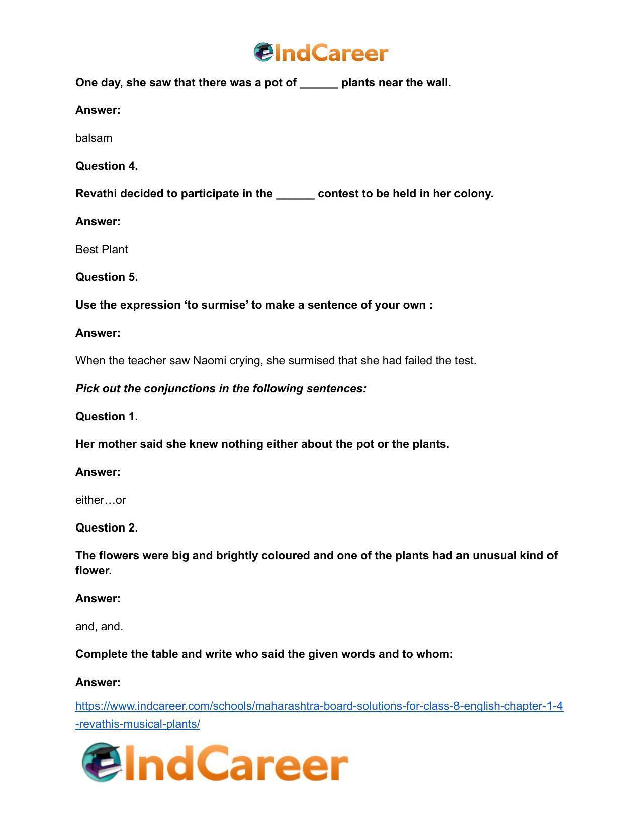 Maharashtra Board Solutions for Class 8- English: Chapter 1.4- Revathi’s Musical Plants - Page 15
