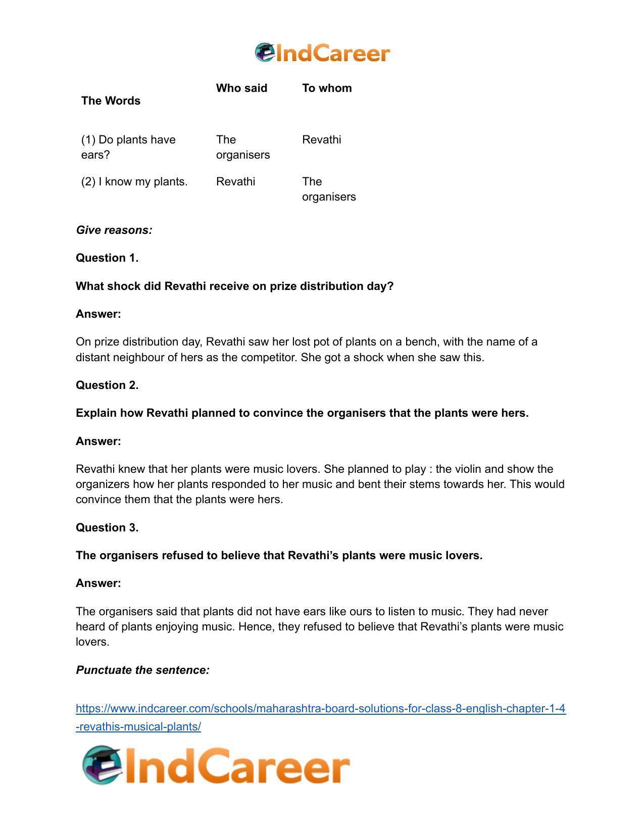 Maharashtra Board Solutions for Class 8- English: Chapter 1.4- Revathi’s Musical Plants - Page 16