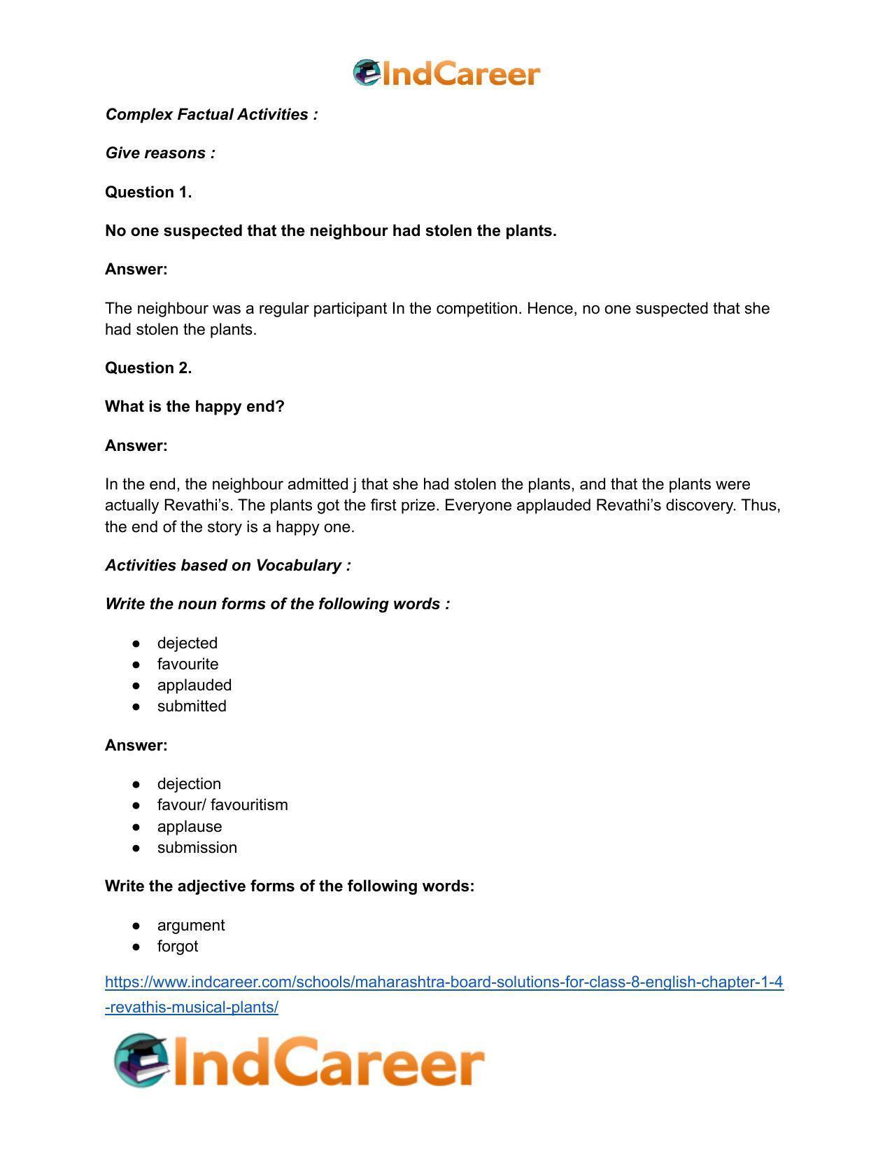 Maharashtra Board Solutions for Class 8- English: Chapter 1.4- Revathi’s Musical Plants - Page 18