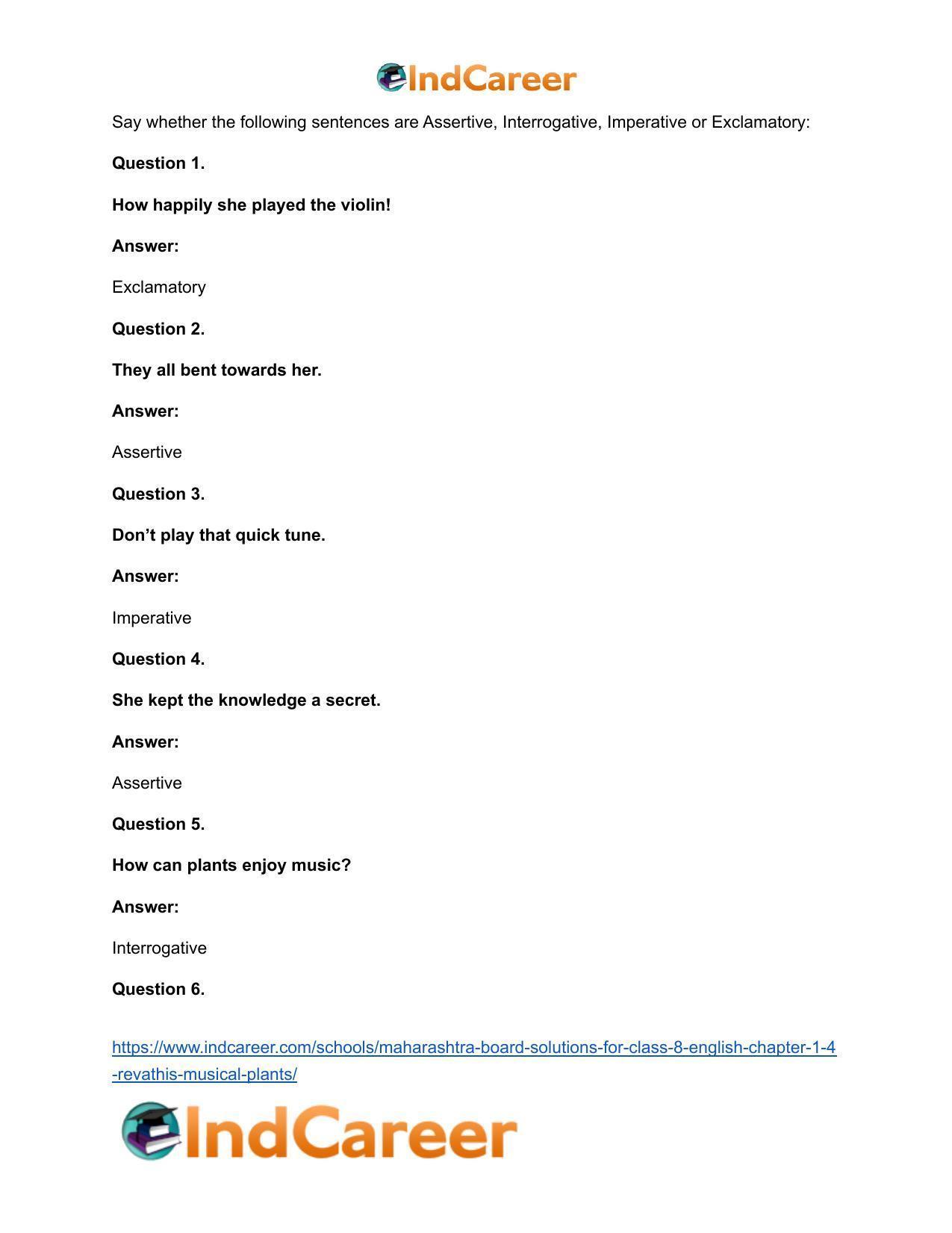 Maharashtra Board Solutions for Class 8- English: Chapter 1.4- Revathi’s Musical Plants - Page 20
