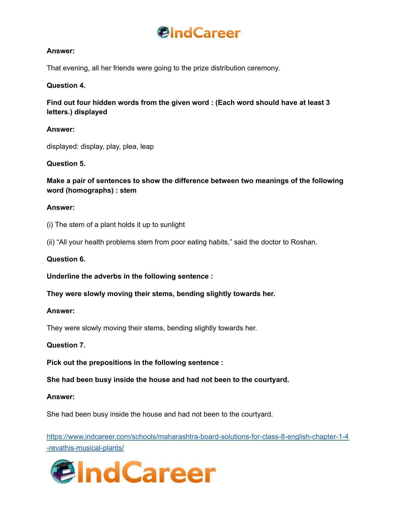 Maharashtra Board Solutions for Class 8- English: Chapter 1.4- Revathi’s Musical Plants - Page 22