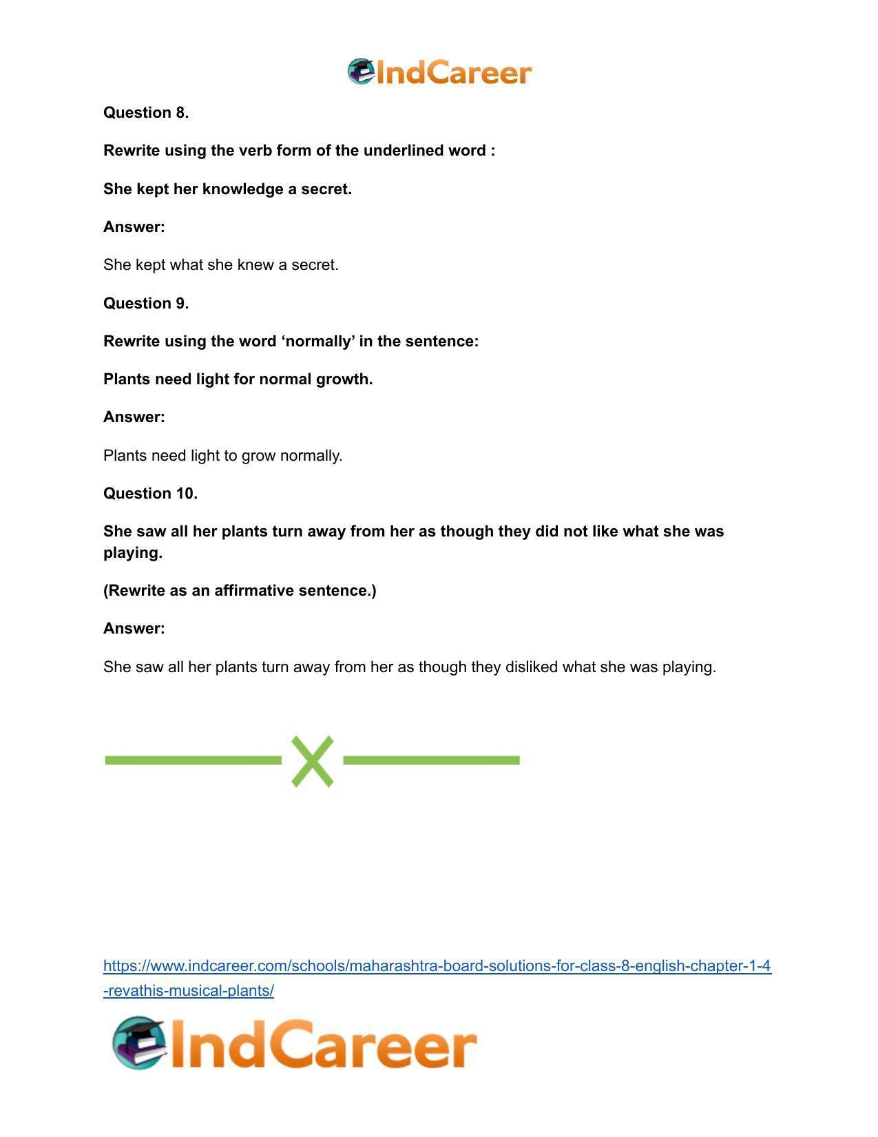 Maharashtra Board Solutions for Class 8- English: Chapter 1.4- Revathi’s Musical Plants - Page 23