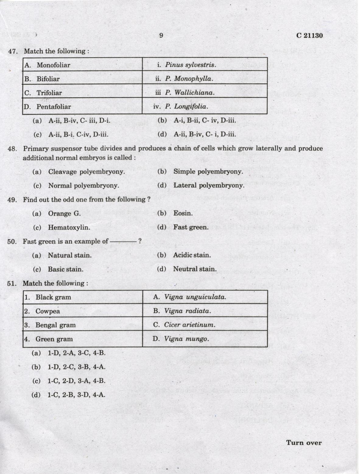CUCAT 2022 M.Sc. Applied Plant Science Question Paper - Page 9