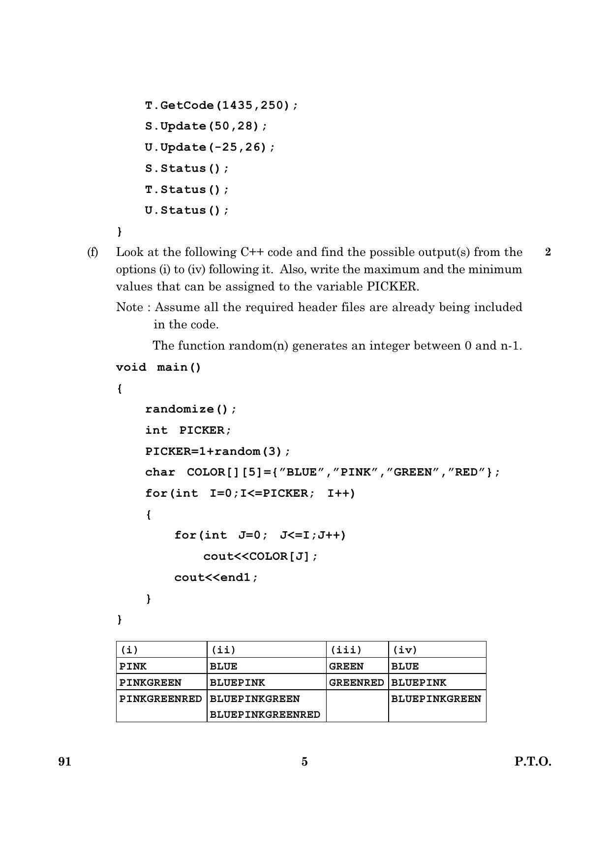 CBSE Class 12 091 Computer Science 2016 Question Paper - Page 5