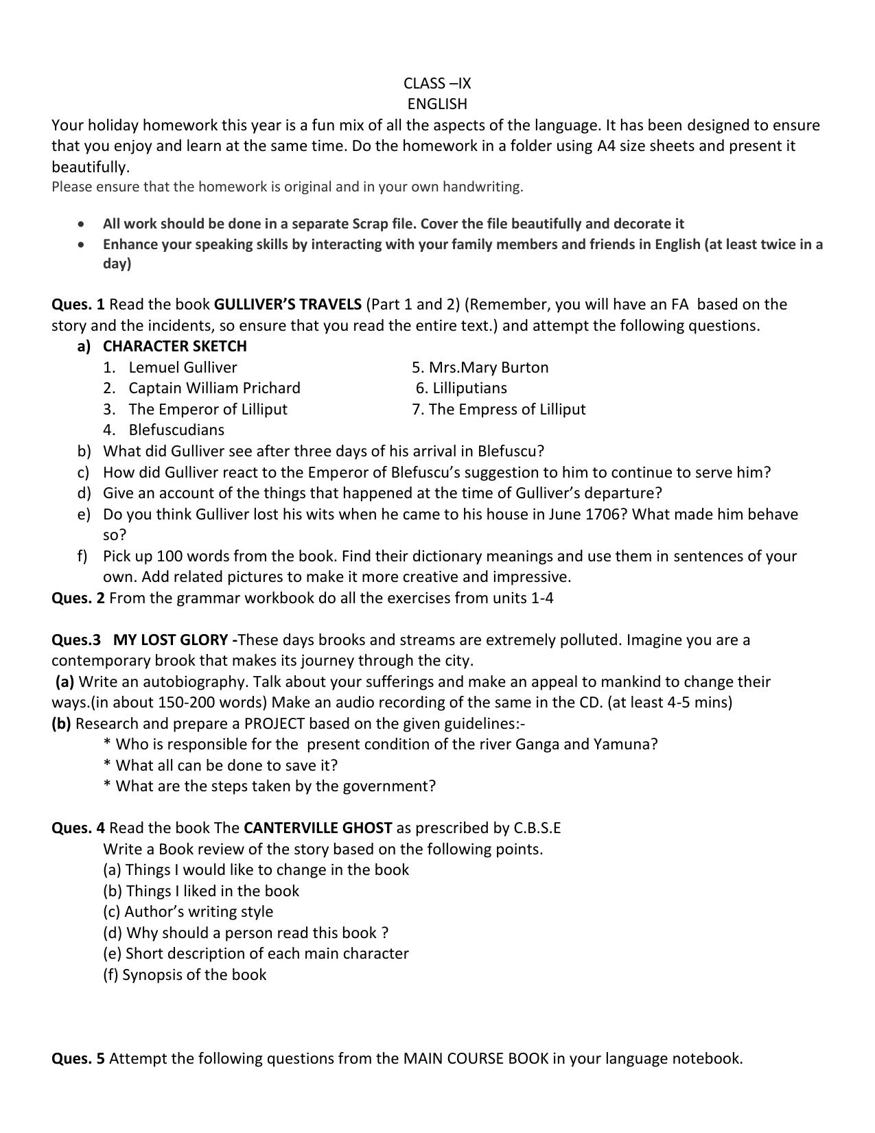 CBSE Worksheets for Class 9 English Assignment 16 - Page 1