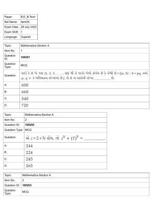 JEE Mains 2022: BTech Gujarati (Shift 1) 29-07-2022 Question Paper
