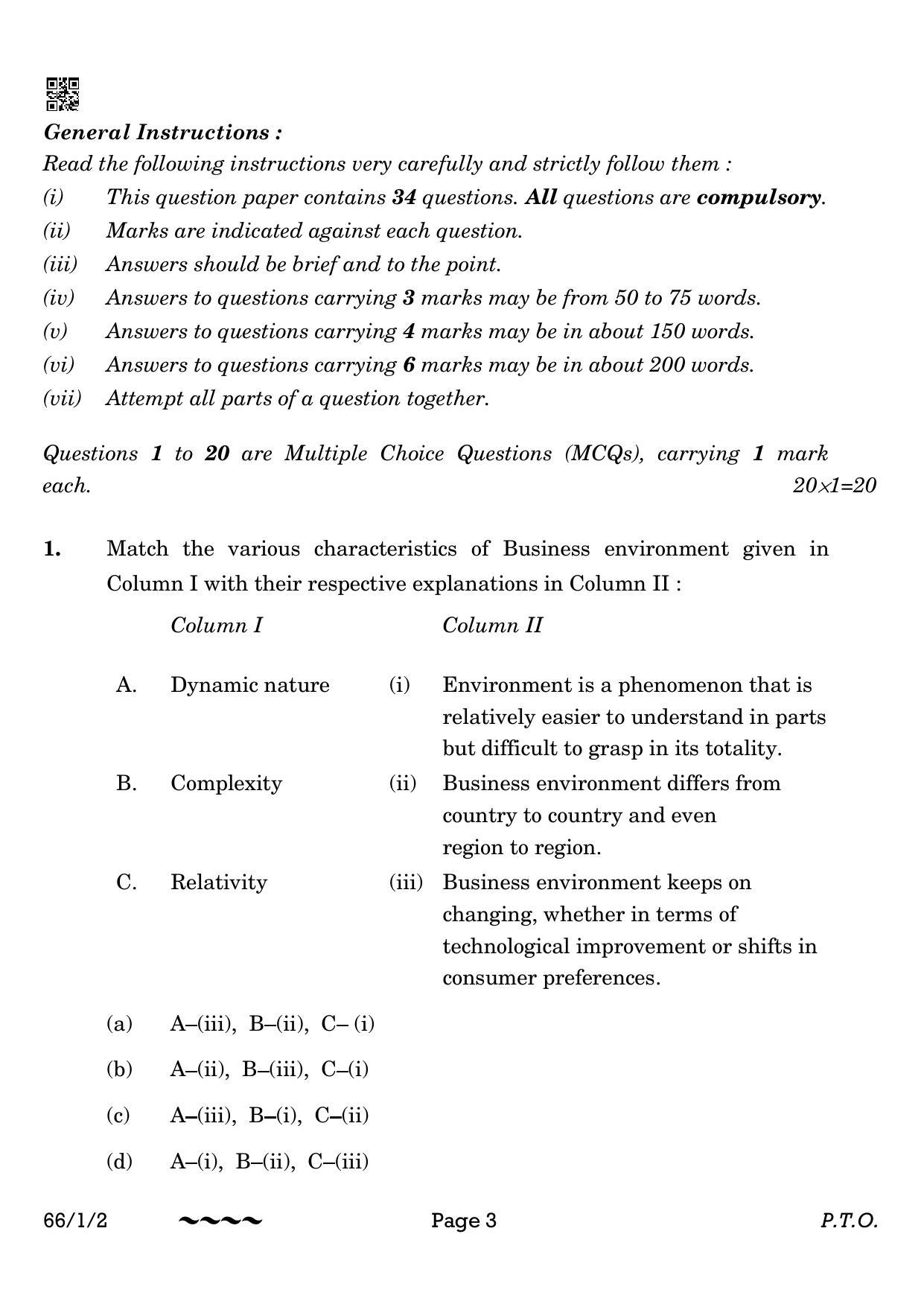 CBSE Class 12 66-1-2 Business Studies 2023 Question Paper - Page 3