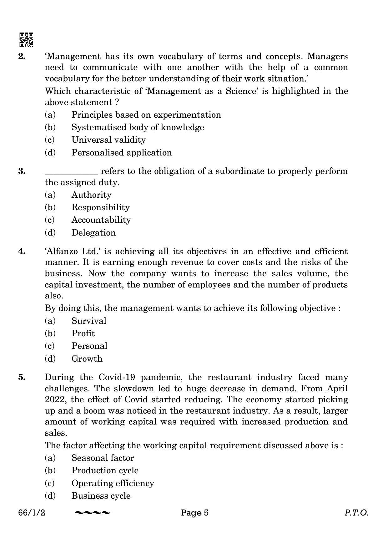 CBSE Class 12 66-1-2 Business Studies 2023 Question Paper - Page 5